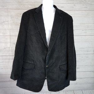 Cordovan & Grey Mens Blazer Sportscoat Sz 46 Long Black Corduroy Elbow Patches